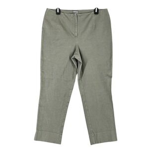 Chicos Pants Womens 12 Green Canvas Stretch High Rise Slit Ankle Casual